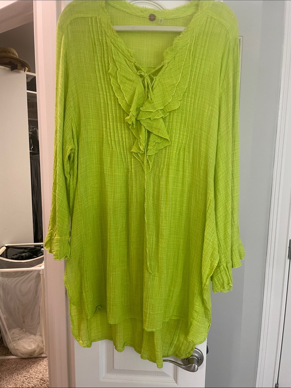 Free People Bright Lime Green Ruffle-Front Tunic/ can be dress